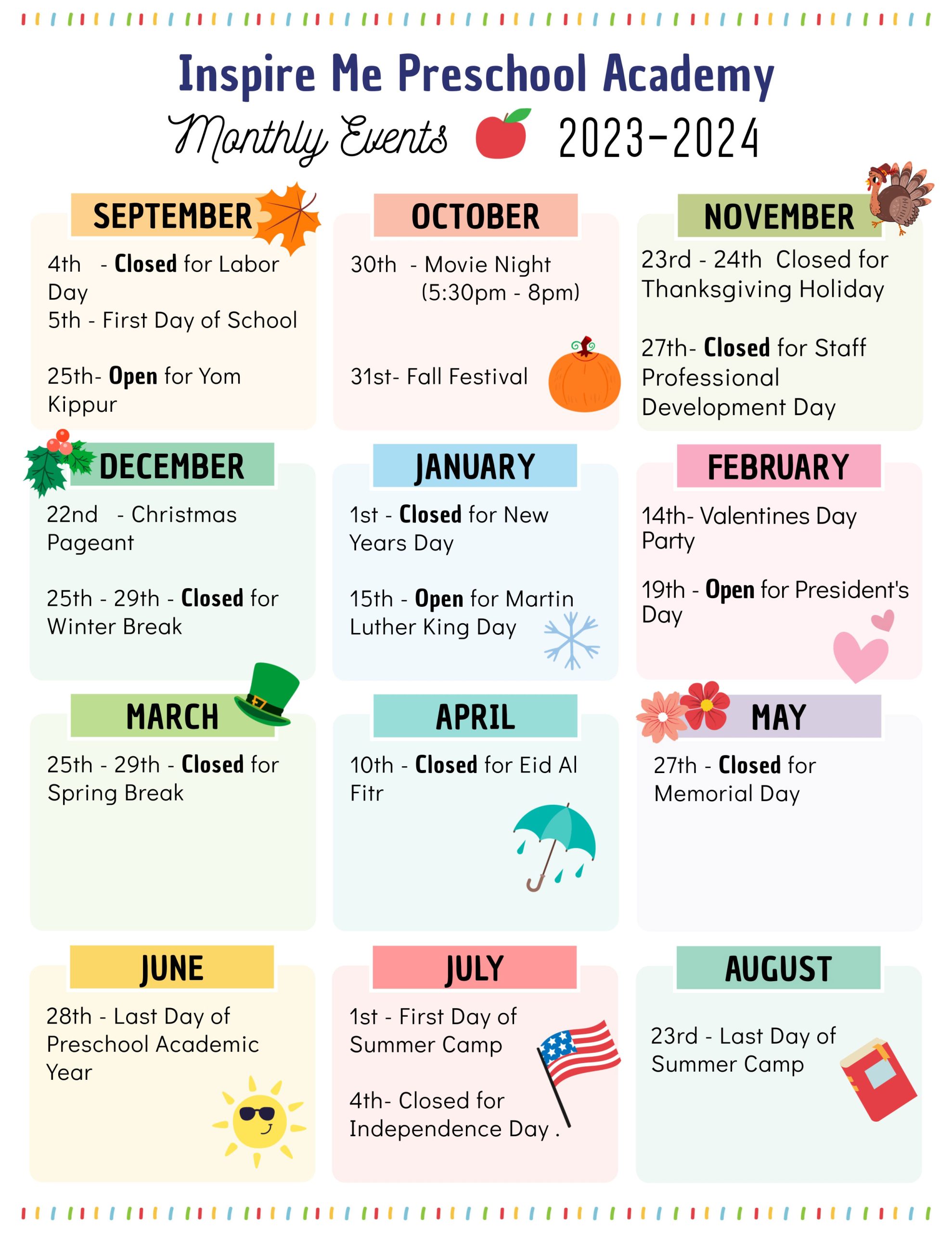 2023-24 Preschool Calendar